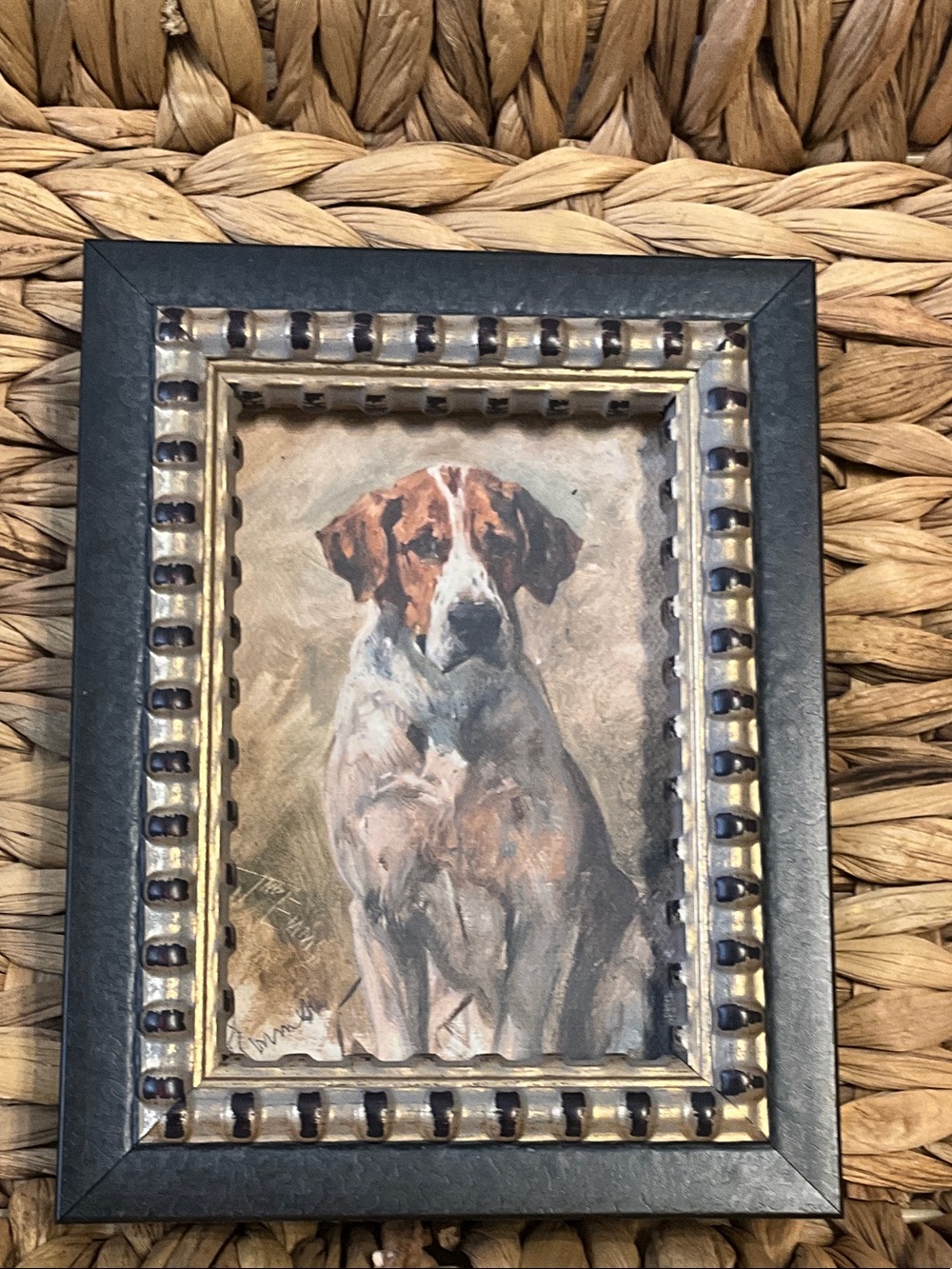 Framed Dog Portrait in Black and Gold Frame antique style Gallery wall